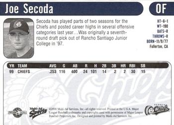 2000 Multi-Ad Peoria Chiefs #NNO Joe Secoda Back