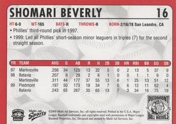 2000 Multi-Ad Piedmont Boll Weevils #16 Shomari Beverly Back