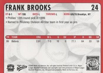 2000 Multi-Ad Piedmont Boll Weevils #24 Frank Brooks Back