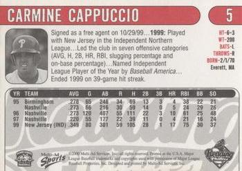 2000 Multi-Ad Reading Phillies #5 Carmine Cappuccio Back
