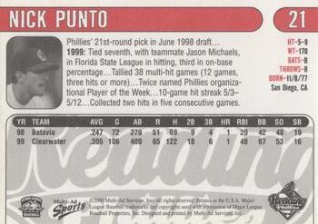 2000 Multi-Ad Reading Phillies #21 Nick Punto Back