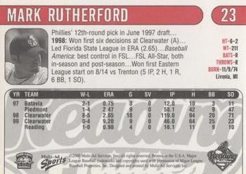 2000 Multi-Ad Reading Phillies #23 Mark Rutherford Back