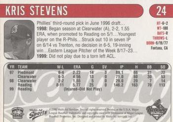 2000 Multi-Ad Reading Phillies #24 Kris Stevens Back