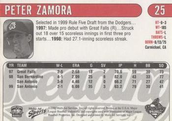 2000 Multi-Ad Reading Phillies #25 Peter Zamora Back