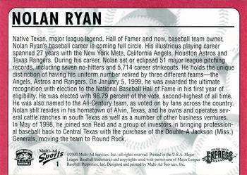 2000 Multi-Ad Round Rock Express #1 Nolan Ryan Back