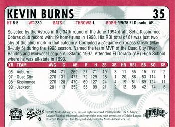 2000 Multi-Ad Round Rock Express #6 Kevin Burns Back