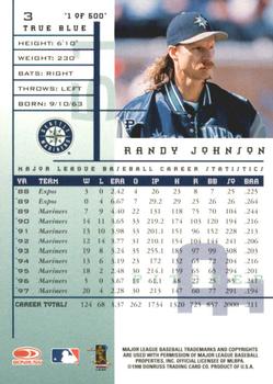 1998 Leaf Rookies & Stars - True Blue #3 Randy Johnson Back