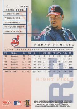 1998 Leaf Rookies & Stars - True Blue #4 Manny Ramirez Back