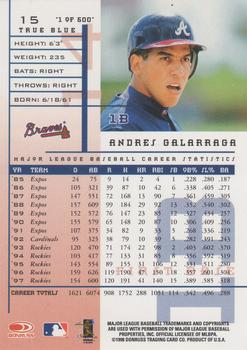 1998 Leaf Rookies & Stars - True Blue #15 Andres Galarraga Back