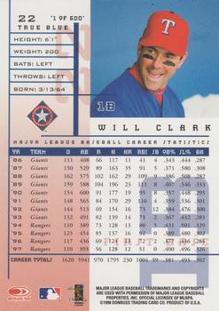 1998 Leaf Rookies & Stars - True Blue #22 Will Clark Back