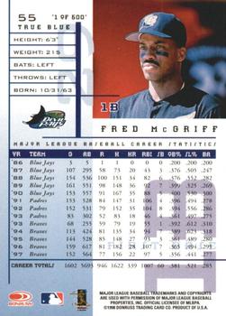 1998 Leaf Rookies & Stars - True Blue #55 Fred McGriff Back