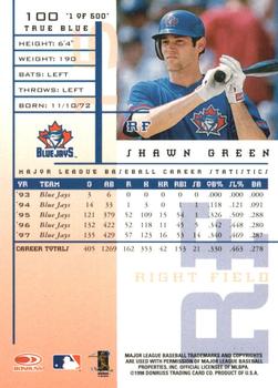 1998 Leaf Rookies & Stars - True Blue #100 Shawn Green Back