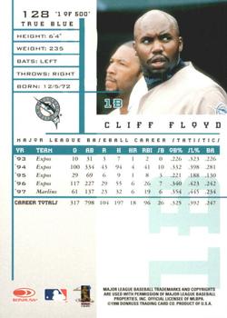 1998 Leaf Rookies & Stars - True Blue #128 Cliff Floyd Back