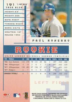 1998 Leaf Rookies & Stars - True Blue #191 Paul Konerko Back