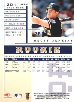 1998 Leaf Rookies & Stars - True Blue #204 Geoff Jenkins Back