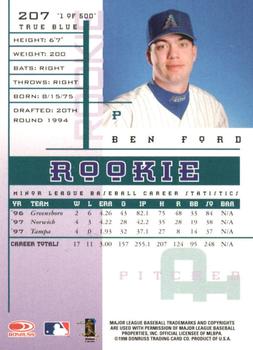 1998 Leaf Rookies & Stars - True Blue #207 Ben Ford Back