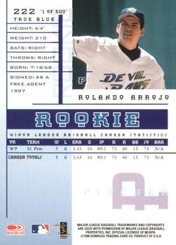 1998 Leaf Rookies & Stars - True Blue #222 Rolando Arrojo Back