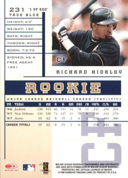 1998 Leaf Rookies & Stars - True Blue #231 Richard Hidalgo Back