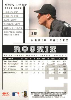 1998 Leaf Rookies & Stars - True Blue #235 Mario Valdez Back