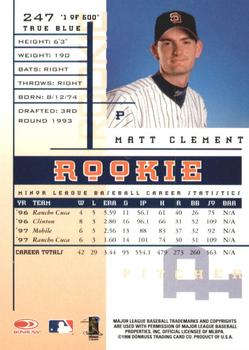 1998 Leaf Rookies & Stars - True Blue #247 Matt Clement Back