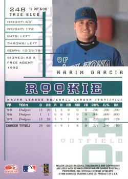 1998 Leaf Rookies & Stars - True Blue #248 Karim Garcia Back