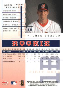 1998 Leaf Rookies & Stars - True Blue #249 Richie Sexson Back