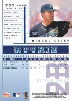 1998 Leaf Rookies & Stars - True Blue #257 Miguel Cairo Back