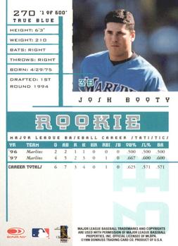 1998 Leaf Rookies & Stars - True Blue #270 Josh Booty Back