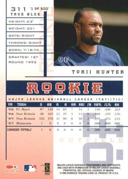 1998 Leaf Rookies & Stars - True Blue #311 Torii Hunter Back