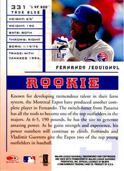 1998 Leaf Rookies & Stars - True Blue #331 Fernando Seguignol Back