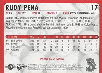 2000 Multi-Ad Sarasota Red Sox #17 Rudy Pena Back