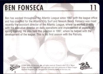 2000 Multi-Ad Somerset Patriots #3 Ben Fonseca Back