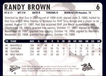 2000 Multi-Ad Somerset Patriots #8 Randy Brown Back