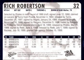 2000 Multi-Ad Somerset Patriots #24 Rich Robertson Back