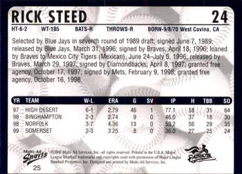 2000 Multi-Ad Somerset Patriots #25 Rick Steed Back