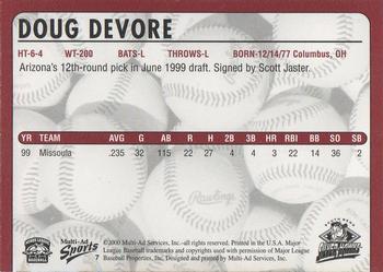 2000 Multi-Ad South Bend Silver Hawks #7 Doug DeVore Back
