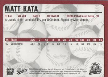 2000 Multi-Ad South Bend Silver Hawks #12 Matt Kata Back