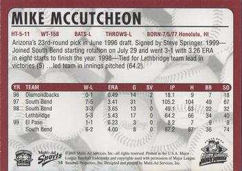2000 Multi-Ad South Bend Silver Hawks #14 Mike McCutcheon Back