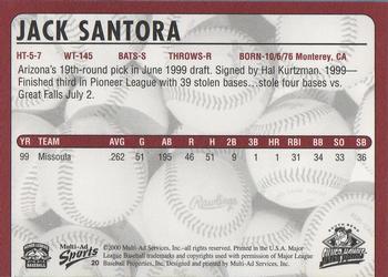 2000 Multi-Ad South Bend Silver Hawks #20 Jack Santora Back