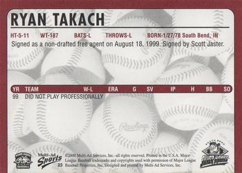 2000 Multi-Ad South Bend Silver Hawks #23 Ryan Takach Back