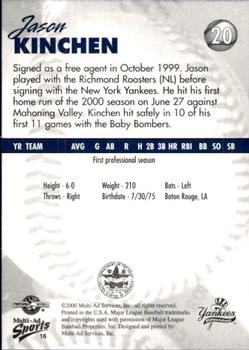 2000 Multi-Ad Staten Island Yankees #16 Jason Kinchen Back