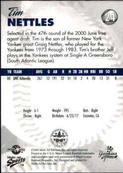 2000 Multi-Ad Staten Island Yankees #19 Tim Nettles Back