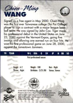 2000 Multi-Ad Staten Island Yankees #27 Chien-Ming Wang Back