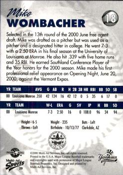 2000 Multi-Ad Staten Island Yankees #30 Mike Wombacher Back