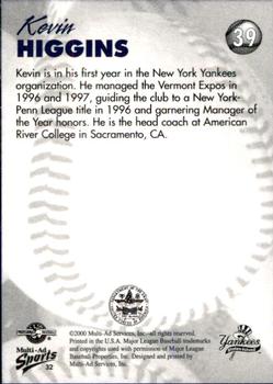 2000 Multi-Ad Staten Island Yankees #32 Kevin Higgins Back