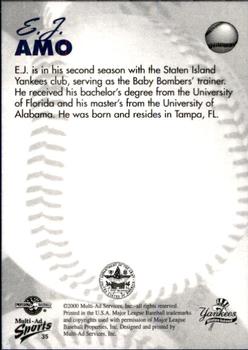 2000 Multi-Ad Staten Island Yankees #35 E.J. Amo Back
