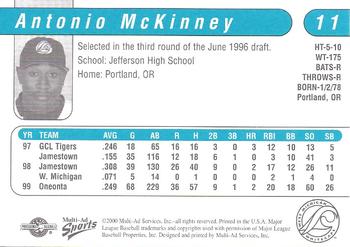 2000 Multi-Ad West Michigan Whitecaps #NNO Antonio McKinney Back