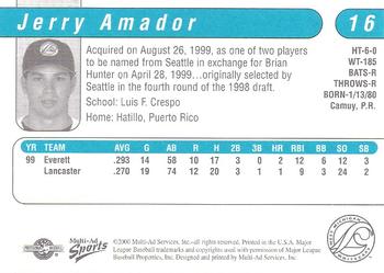 2000 Multi-Ad West Michigan Whitecaps #NNO Jerry Amador Back