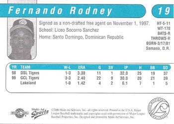 2000 Multi-Ad West Michigan Whitecaps #NNO Fernando Rodney Back
