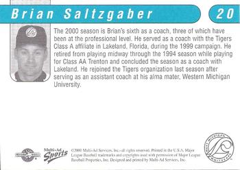2000 Multi-Ad West Michigan Whitecaps #NNO Brian Saltzgaber Back